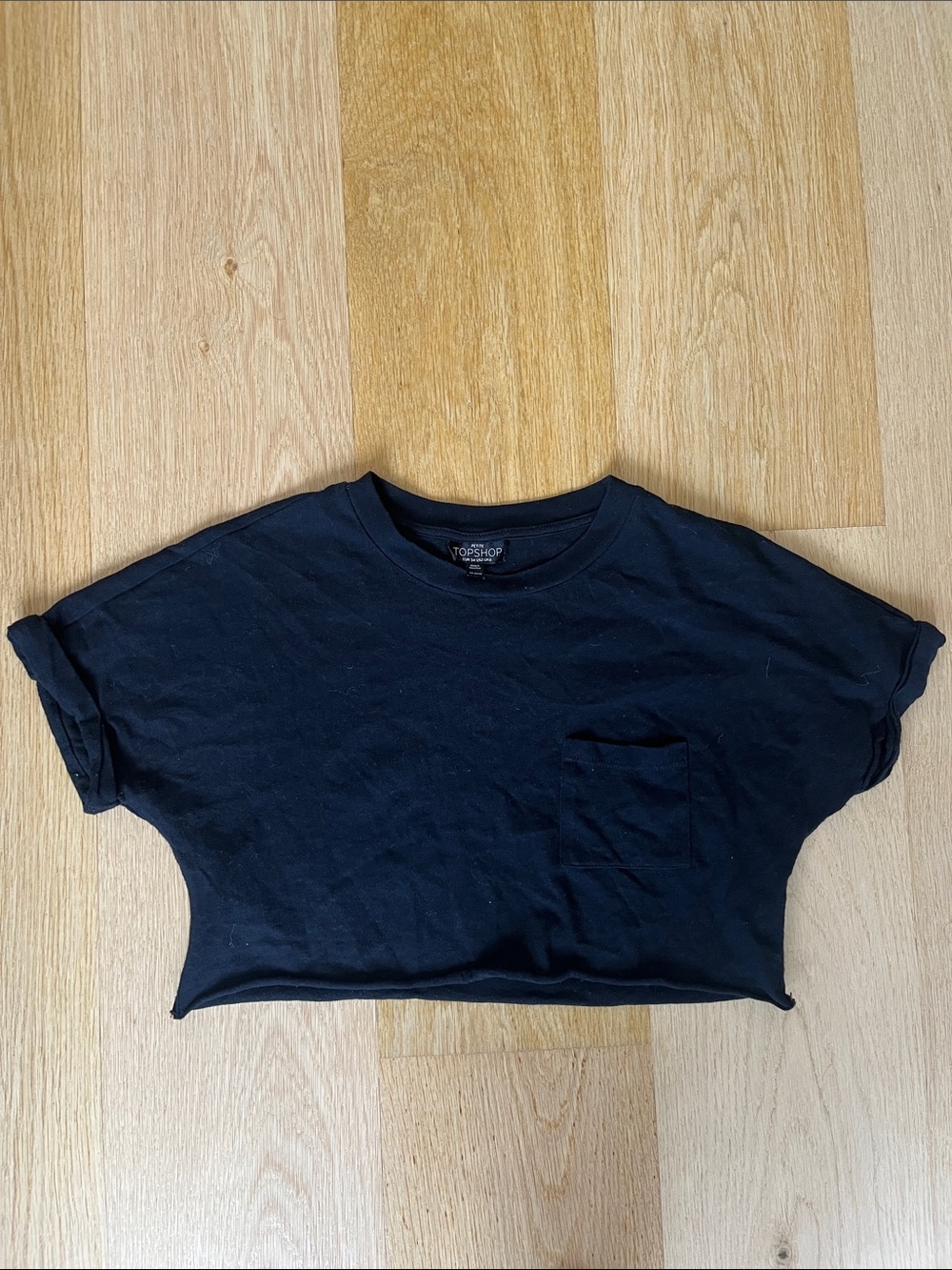 Topshop Black Cropped Tee with Rolled Sleeves